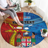 Personalised Fiji and Rotuma Together Round Carpet Tapa and Pacific Art Pattern with Cultural Emblems Half Style