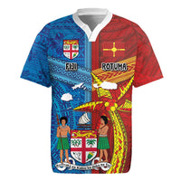 Personalised Fiji and Rotuma Together Rugby Jersey Tapa and Pacific Art Pattern with Cultural Emblems Half Style