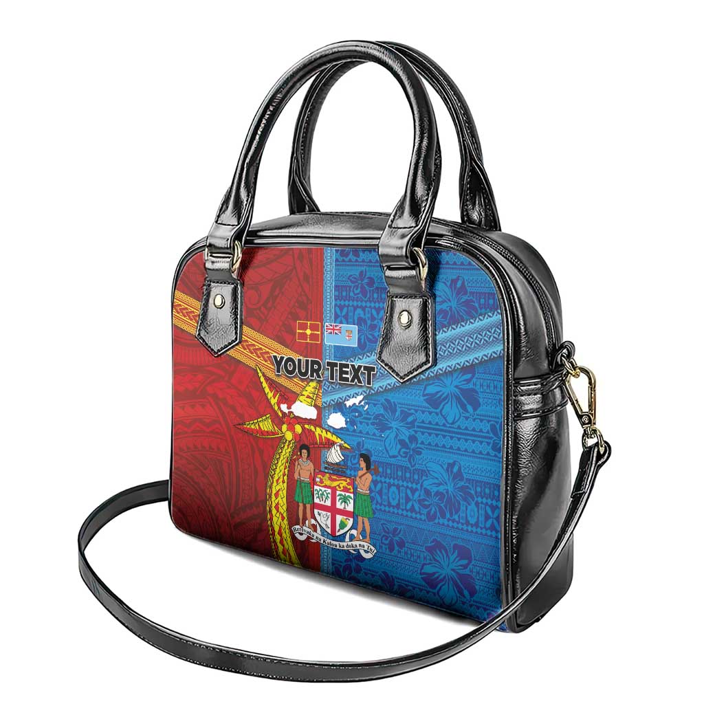 Personalised Fiji and Rotuma Together Shoulder Handbag Tapa and Pacific Art Pattern with Cultural Emblems Half Style