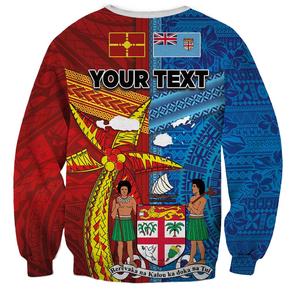 Personalised Fiji and Rotuma Together Sweatshirt Tapa and Pacific Art Pattern with Cultural Emblems Half Style