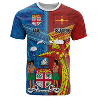 Personalised Fiji and Rotuma Together T Shirt Tapa and Pacific Art Pattern with Cultural Emblems Half Style