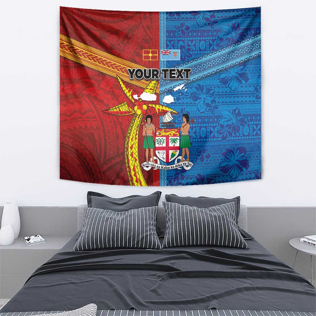 Personalised Fiji and Rotuma Together Tapestry Tapa and Pacific Art Pattern with Cultural Emblems Half Style