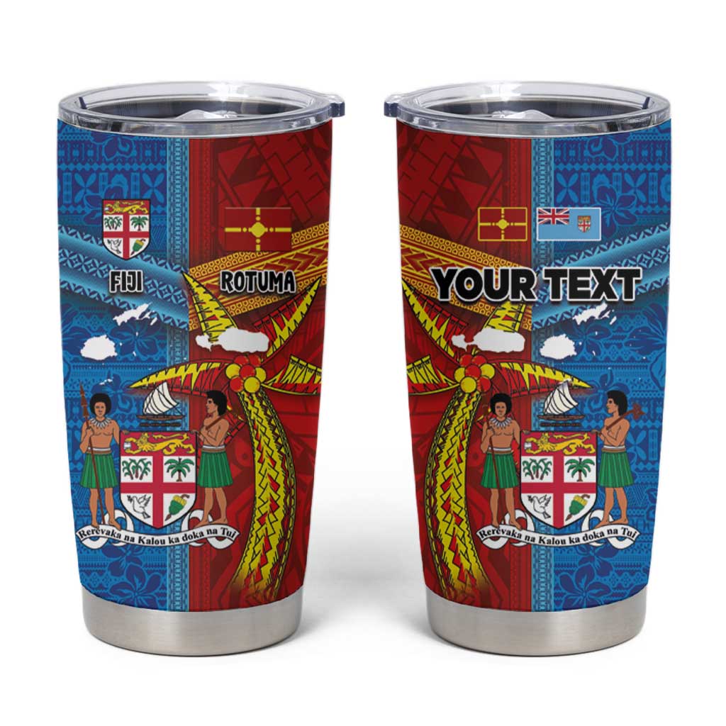 Personalised Fiji and Rotuma Together Tumbler Cup Tapa and Pacific Art Pattern with Cultural Emblems Half Style