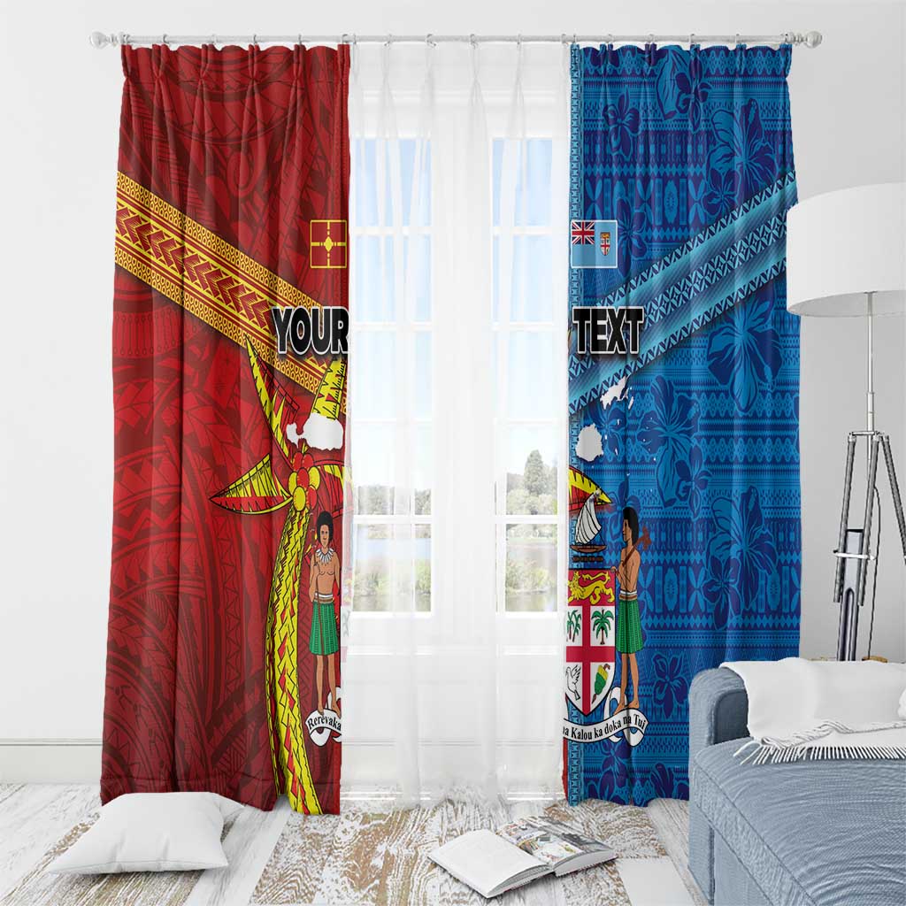 Personalised Fiji and Rotuma Together Window Curtain Tapa and Pacific Art Pattern with Cultural Emblems Half Style