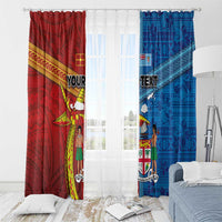 Personalised Fiji and Rotuma Together Window Curtain Tapa and Pacific Art Pattern with Cultural Emblems Half Style