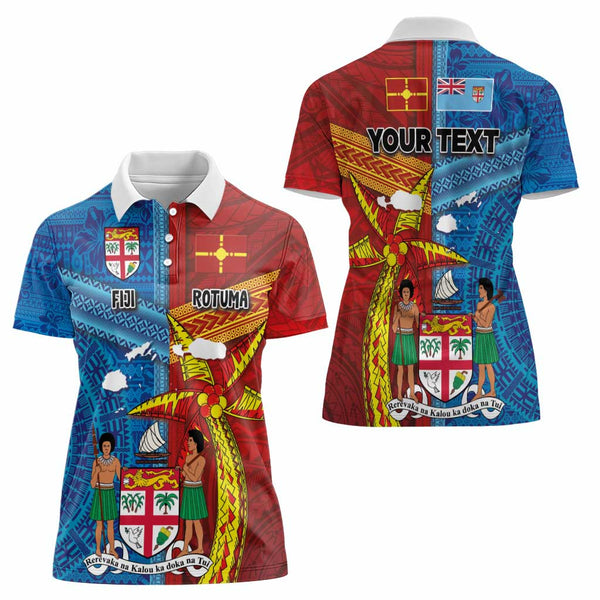 Personalised Fiji and Rotuma Together Women Polo Shirt Tapa and Pacific ...
