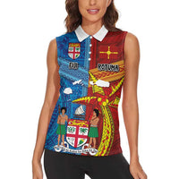Personalised Fiji and Rotuma Together Women Sleeveless Polo Shirt Tapa and Pacific Art Pattern with Cultural Emblems Half Style