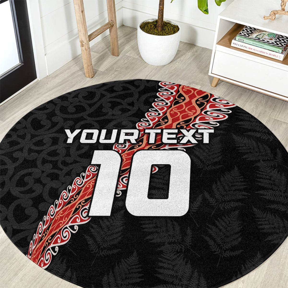 Custom New Zealand Rugby Round Carpet Maori and Silver Fern Half Style