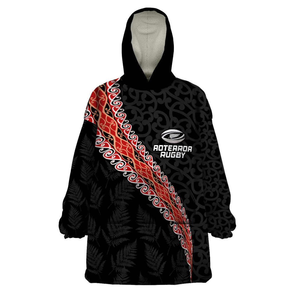 Custom New Zealand Rugby Wearable Blanket Hoodie Maori and Silver Fern Half Style