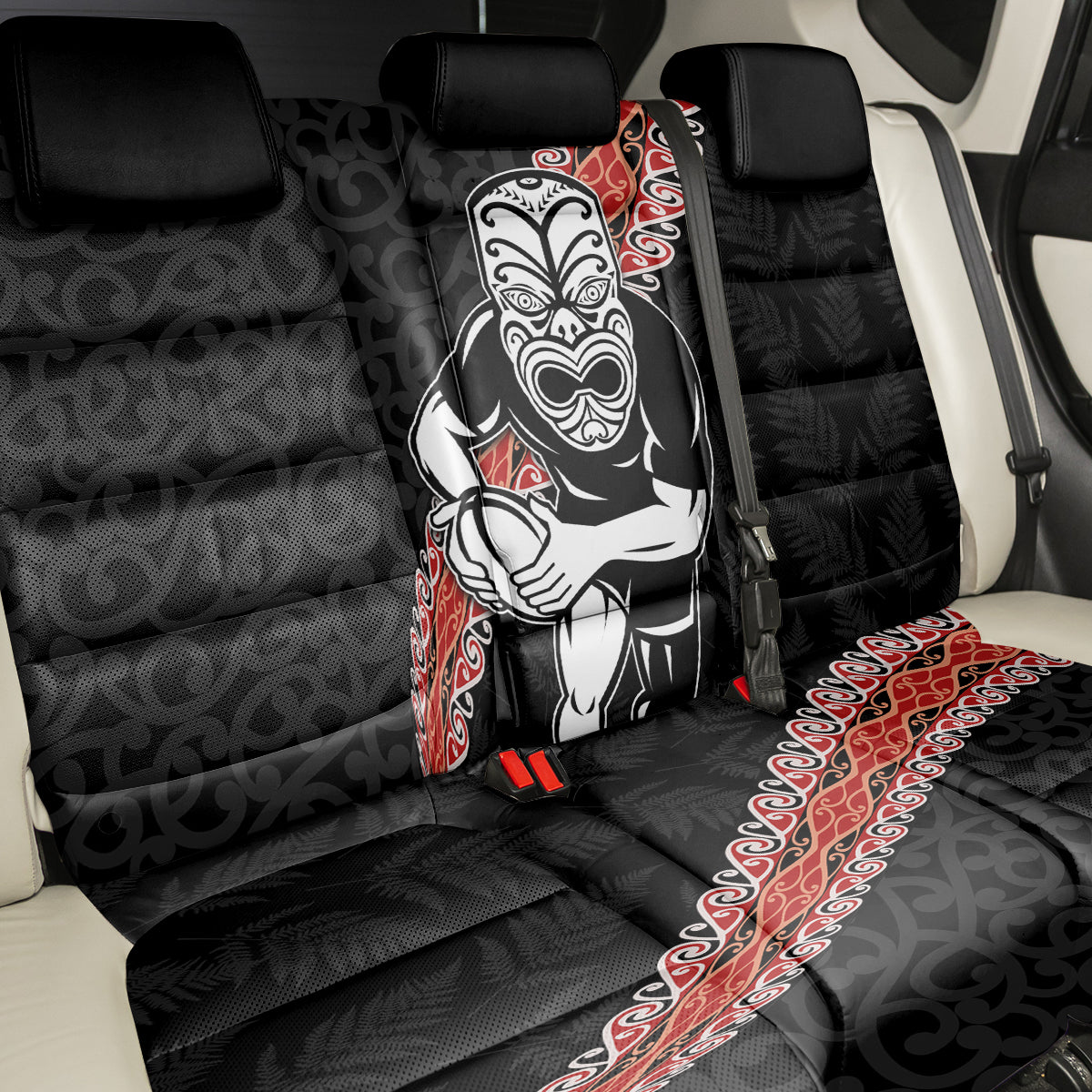 New Zealand Maori Warrior Rugby Back Car Seat Cover Maori and Silver Fern Half Style