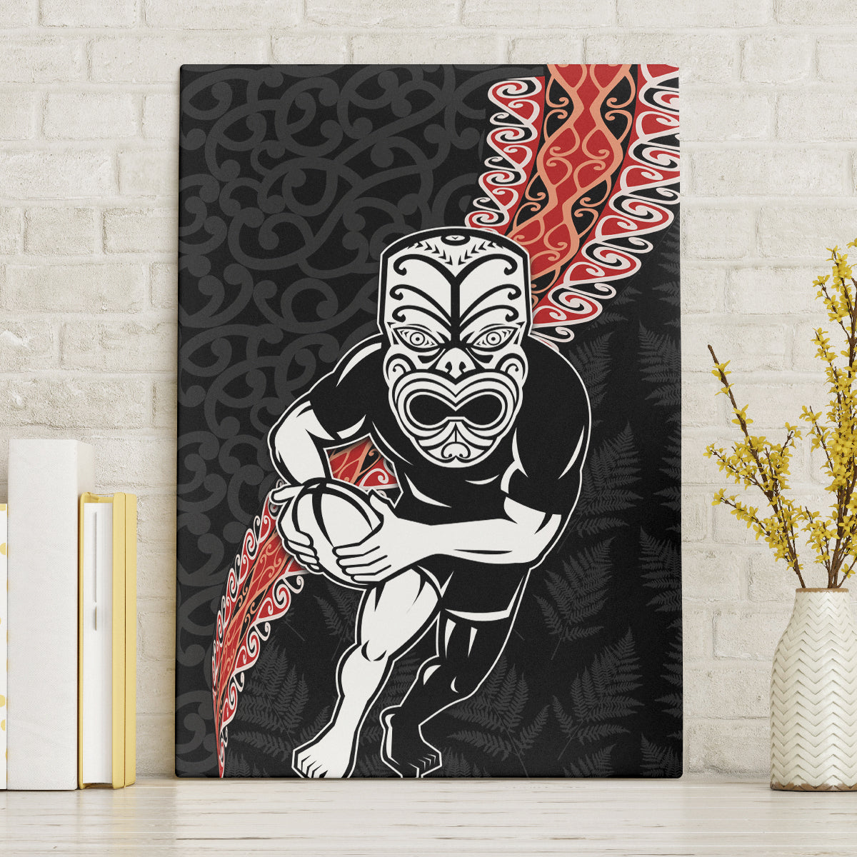New Zealand Maori Warrior Rugby Canvas Wall Art Maori and Silver Fern Half Style