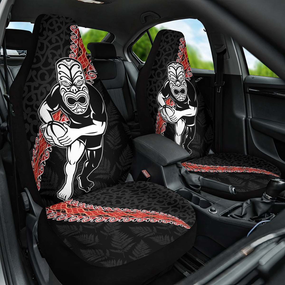 New Zealand Maori Warrior Rugby Car Seat Cover Maori and Silver Fern Half Style