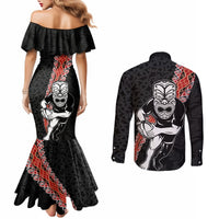 New Zealand Maori Warrior Rugby Couples Matching Mermaid Dress and Long Sleeve Button Shirt Maori and Silver Fern Half Style