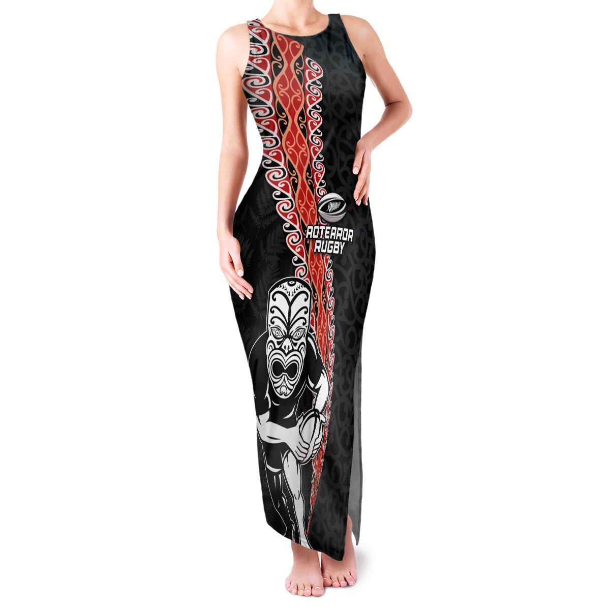 New Zealand Maori Warrior Rugby Family Matching Tank Maxi Dress and Hawaiian Shirt Maori and Silver Fern Half Style