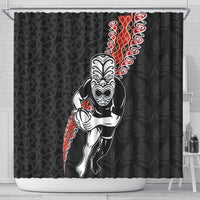 New Zealand Maori Warrior Rugby Shower Curtain Maori and Silver Fern Half Style