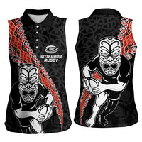 New Zealand Maori Warrior Rugby Women Sleeveless Polo Shirt Maori and Silver Fern Half Style