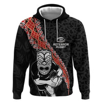 New Zealand Maori Warrior Rugby Zip Hoodie Maori and Silver Fern Half Style