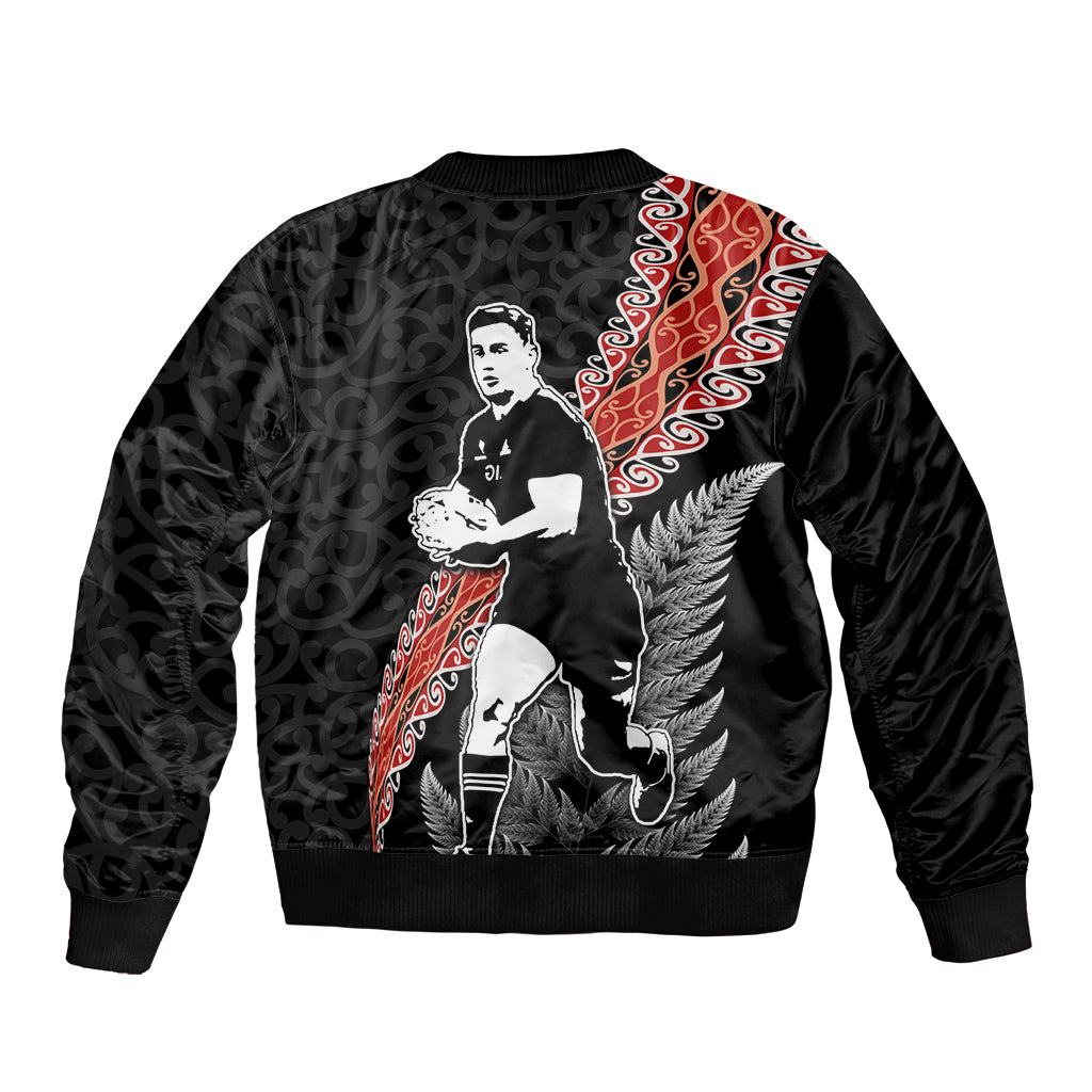New Zealand Maori Rugby Player Bomber Jacket Maori and Silver Fern Half Style