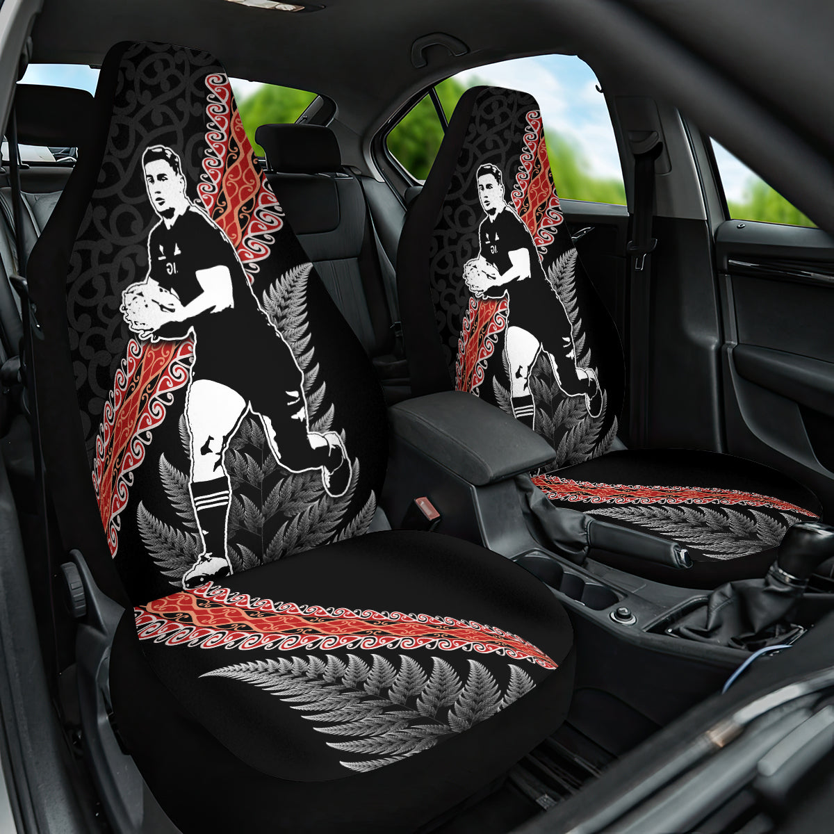 New Zealand Maori Rugby Player Car Seat Cover Maori and Silver Fern Half Style