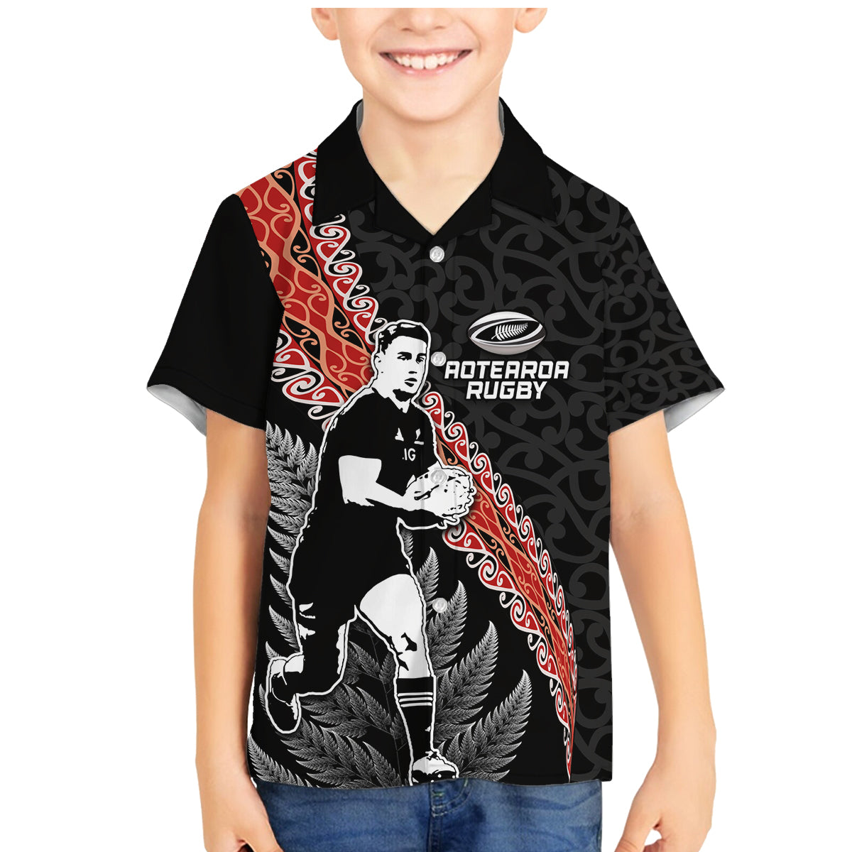 New Zealand Maori Rugby Player Family Matching Mermaid Dress and Hawaiian Shirt Maori and Silver Fern Half Style