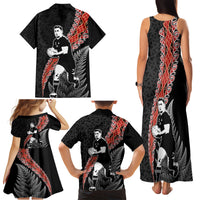 New Zealand Maori Rugby Player Family Matching Tank Maxi Dress and Hawaiian Shirt Maori and Silver Fern Half Style
