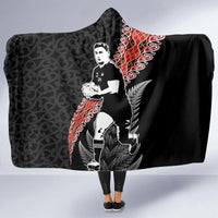 New Zealand Maori Rugby Player Hooded Blanket Maori and Silver Fern Half Style