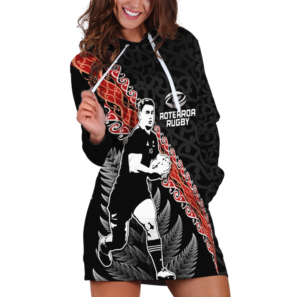 New Zealand Maori Rugby Player Hoodie Dress Maori and Silver Fern Half Style