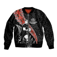New Zealand Maori Rugby Player Sleeve Zip Bomber Jacket Maori and Silver Fern Half Style