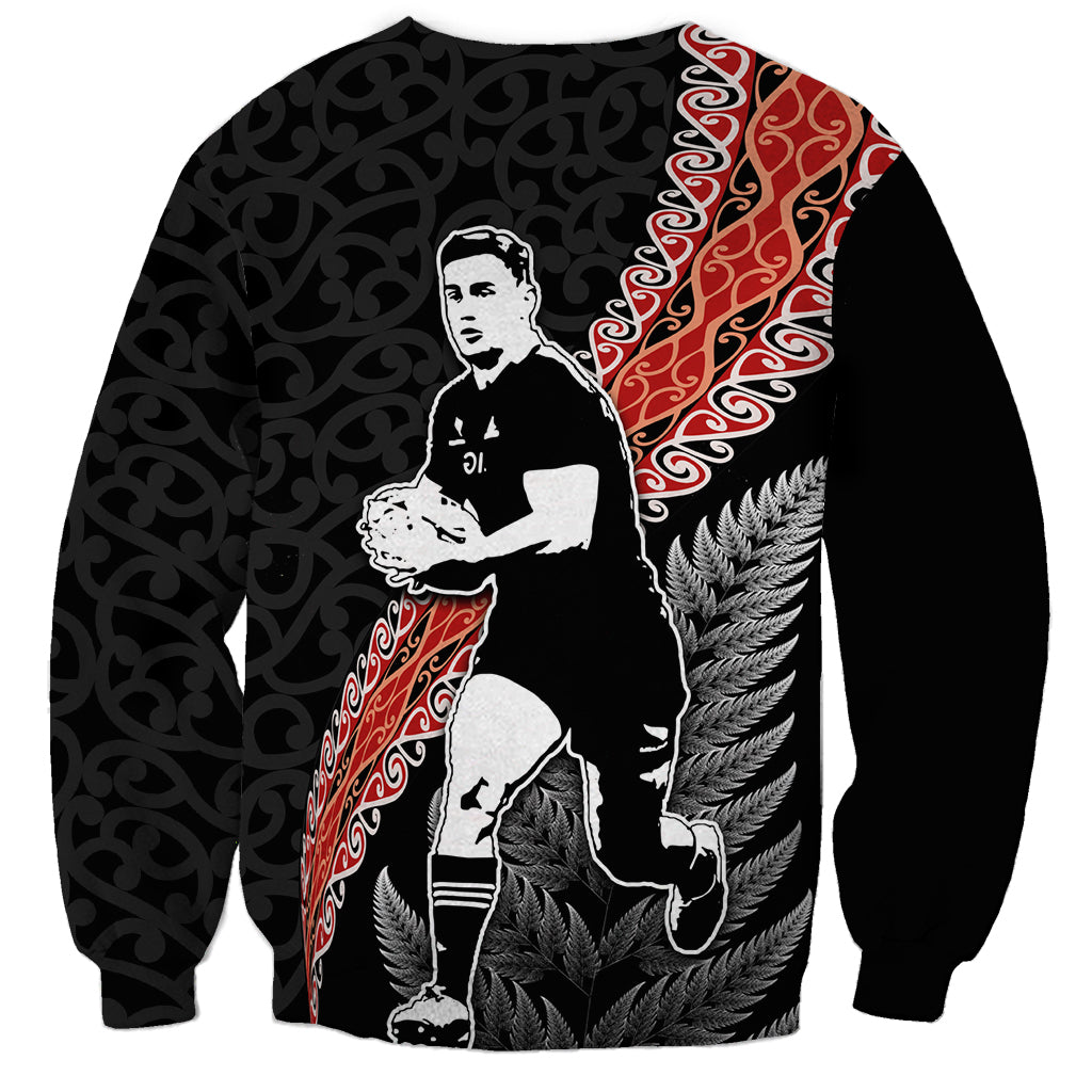 New Zealand Maori Rugby Player Sweatshirt Maori and Silver Fern Half Style