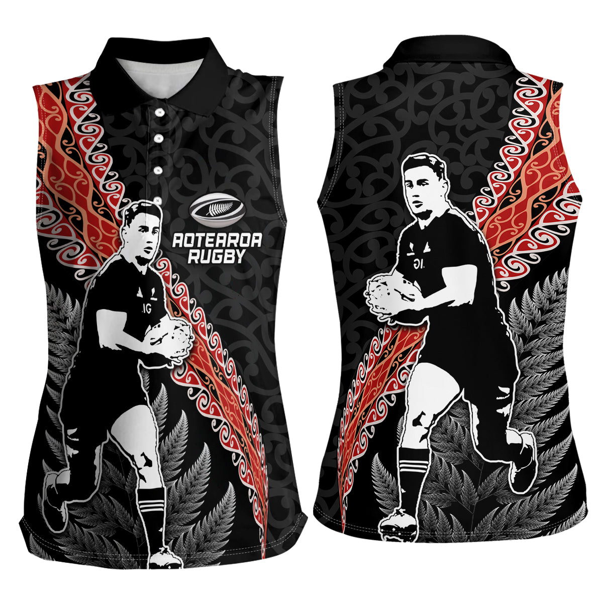 New Zealand Maori Rugby Player Women Sleeveless Polo Shirt Maori and Silver Fern Half Style