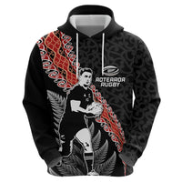New Zealand Maori Rugby Player Zip Hoodie Maori and Silver Fern Half Style