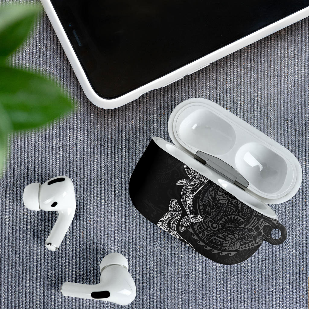 Hawaiian Monk Seal and Whale AirPods Case Kakau Tribal Pattern Grayscale LT03 - Polynesian Pride