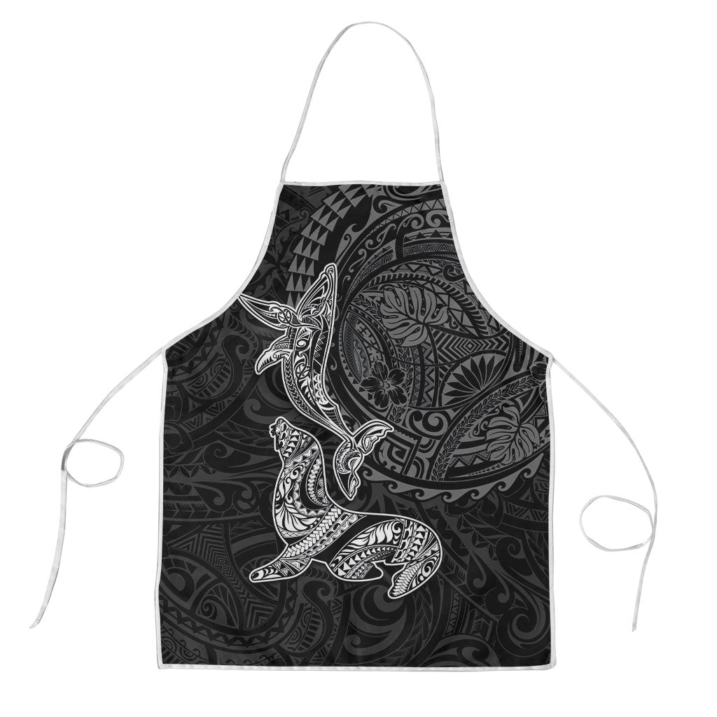 Hawaiian Monk Seal and Whale Apron Kakau Tribal Pattern Grayscale LT03 Black - Polynesian Pride