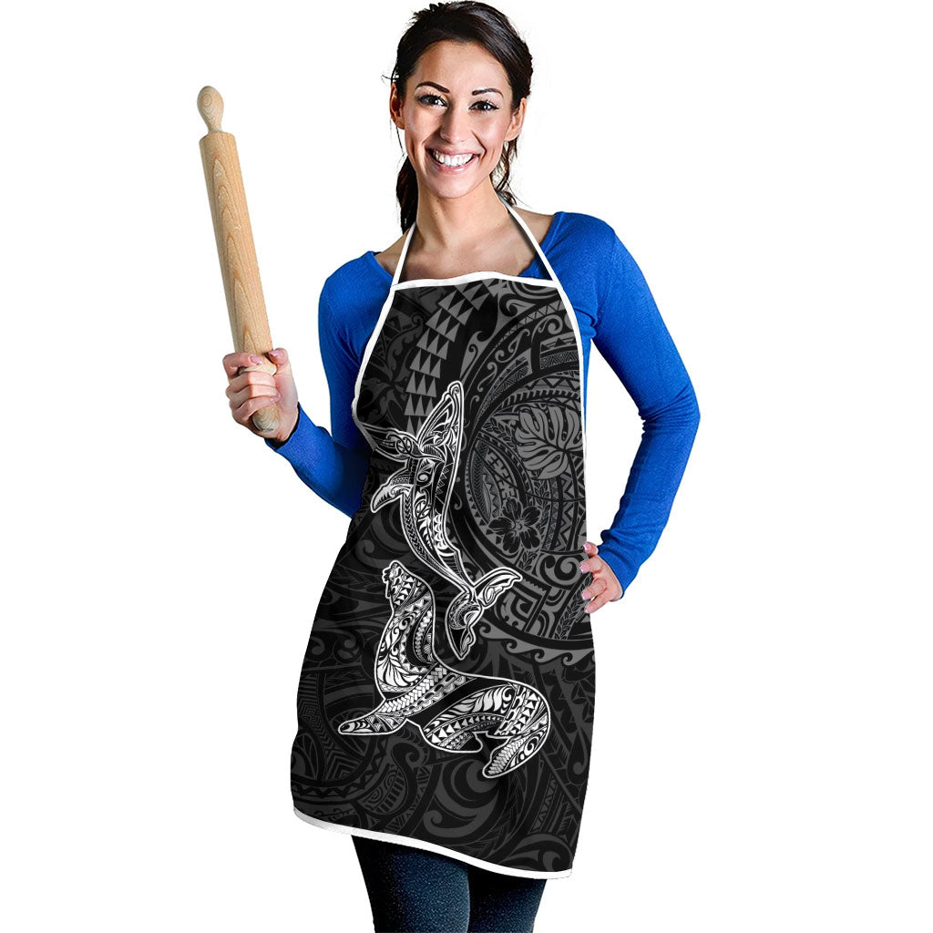 Hawaiian Monk Seal and Whale Apron Kakau Tribal Pattern Grayscale LT03 - Polynesian Pride