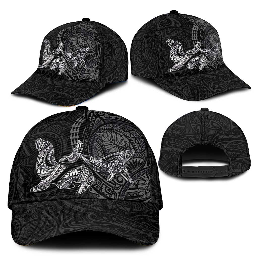 Hawaiian Monk Seal and Whale Classic Cap Kakau Tribal Pattern Grayscale