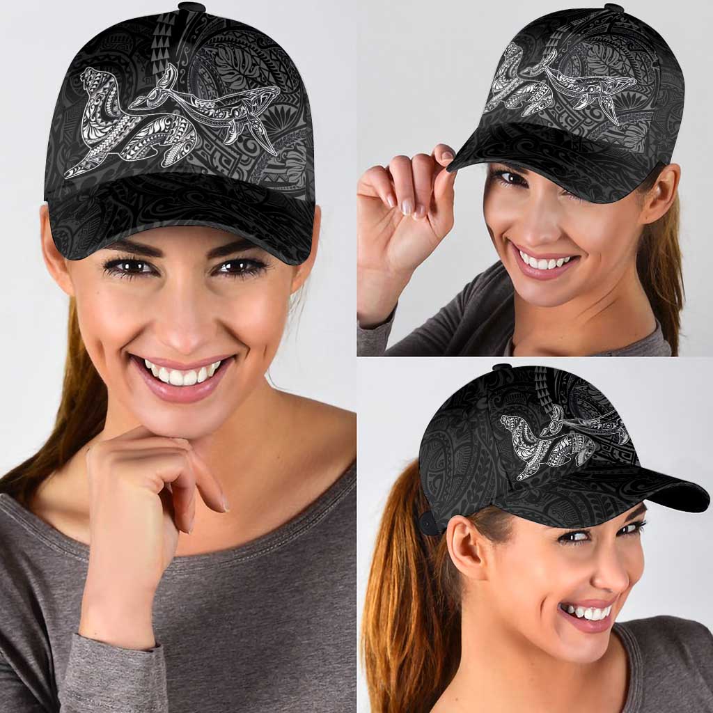 Hawaiian Monk Seal and Whale Classic Cap Kakau Tribal Pattern Grayscale