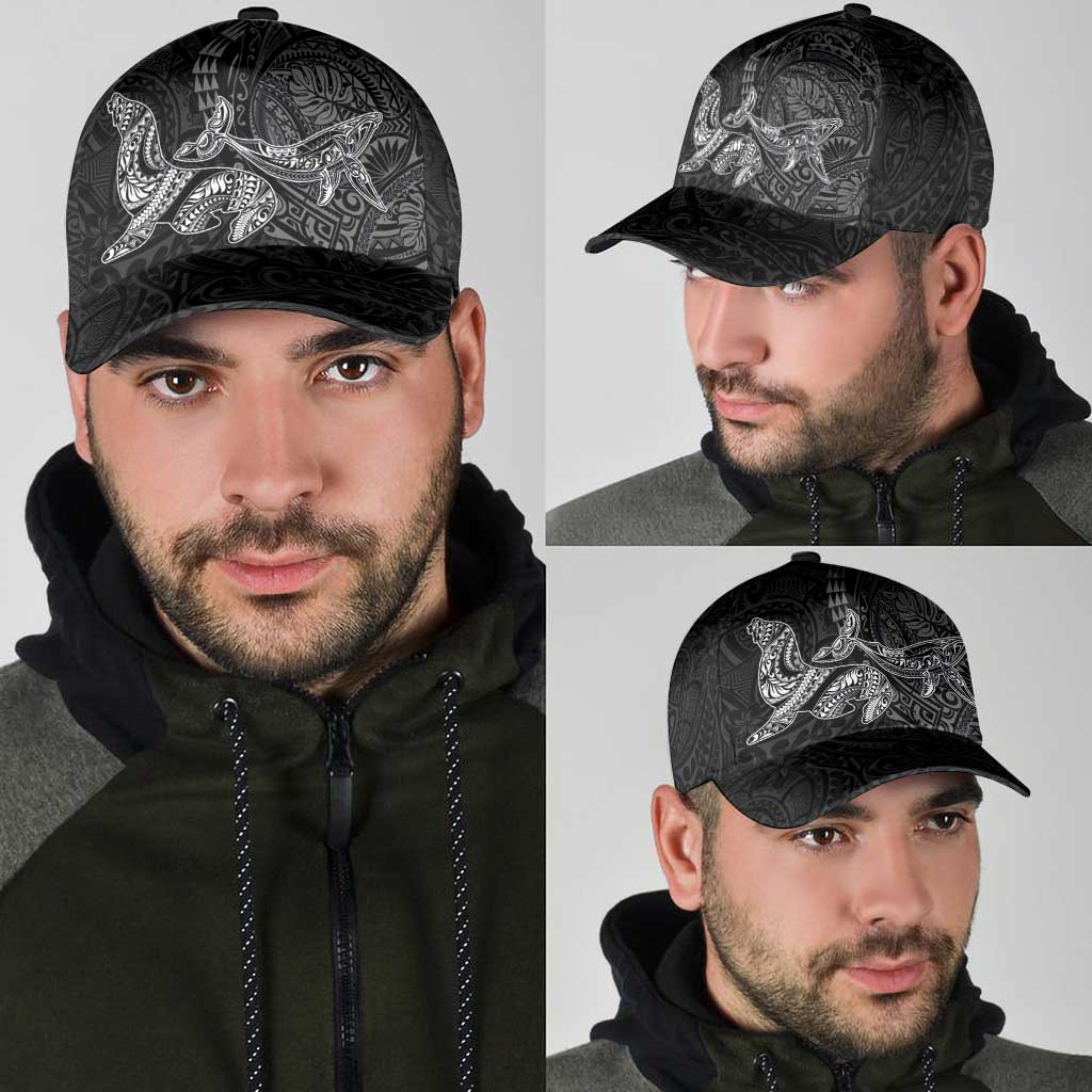 Hawaiian Monk Seal and Whale Classic Cap Kakau Tribal Pattern Grayscale