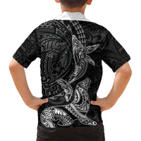 Hawaiian Monk Seal and Whale Family Matching Puletasi and Hawaiian Shirt Kakau Tribal Pattern Grayscale LT03 - Polynesian Pride