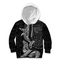 Hawaiian Monk Seal and Whale Kid Hoodie Kakau Tribal Pattern Grayscale LT03 Hoodie Black - Polynesian Pride