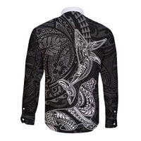 Hawaiian Monk Seal and Whale Long Sleeve Button Shirt Kakau Tribal Pattern Grayscale LT03 - Polynesian Pride