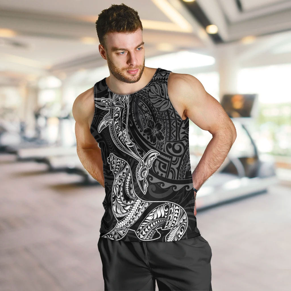 Hawaiian Monk Seal and Whale Men Tank Top Kakau Tribal Pattern Grayscale