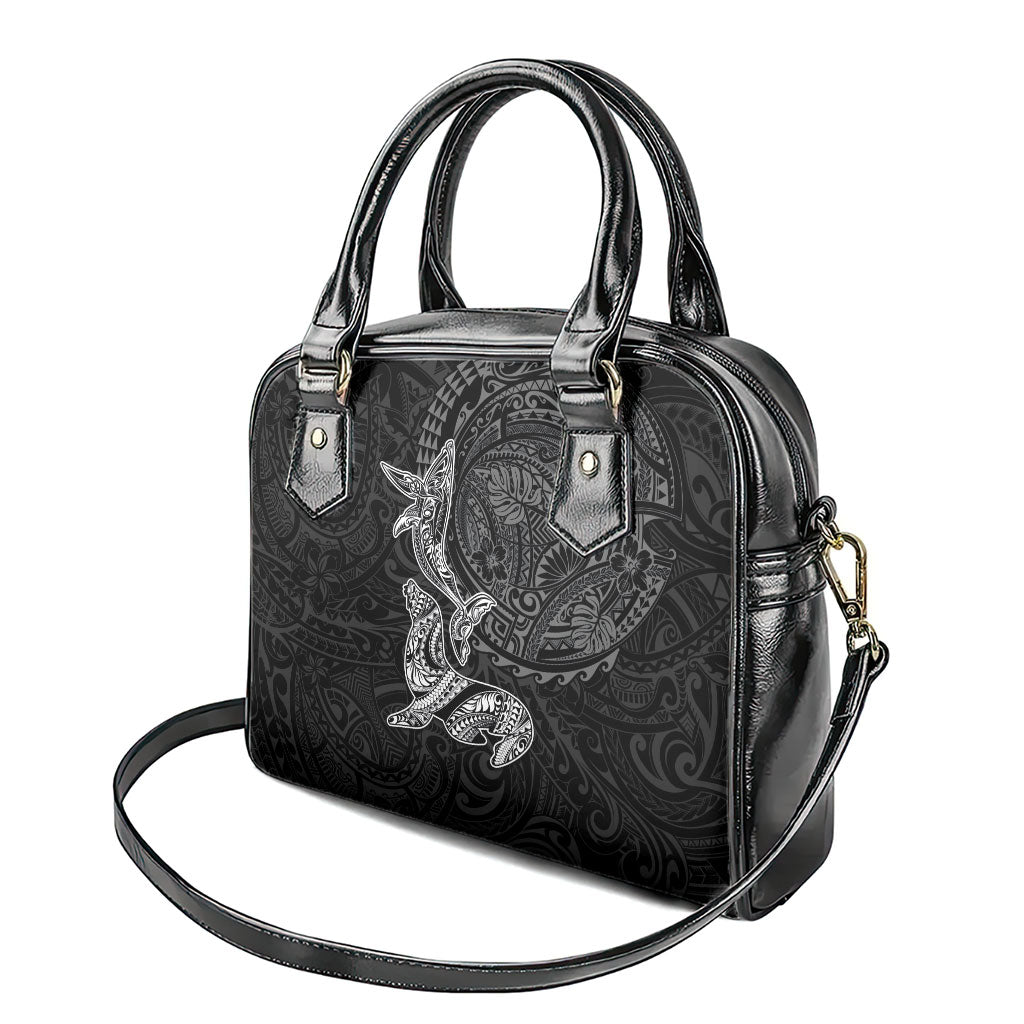Hawaiian Monk Seal and Whale Shoulder Handbag Kakau Tribal Pattern Grayscale LT03 - Polynesian Pride