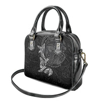 Hawaiian Monk Seal and Whale Shoulder Handbag Kakau Tribal Pattern Grayscale LT03 - Polynesian Pride