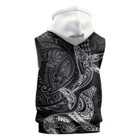 Hawaiian Monk Seal and Whale Sleeveless Hoodie Kakau Tribal Pattern Grayscale LT03 - Polynesian Pride