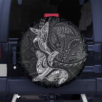 Hawaiian Monk Seal and Whale Spare Tire Cover Kakau Tribal Pattern Grayscale LT03 No hole Black - Polynesian Pride