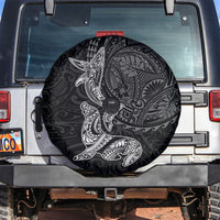 Hawaiian Monk Seal and Whale Spare Tire Cover Kakau Tribal Pattern Grayscale LT03 Black - Polynesian Pride