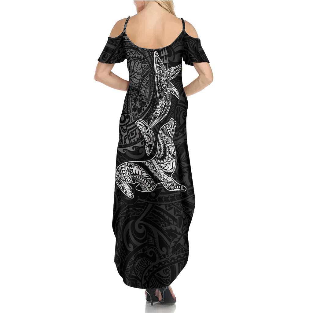 Hawaiian Monk Seal and Whale Summer Maxi Dress Kakau Tribal Pattern Grayscale LT03 - Polynesian Pride