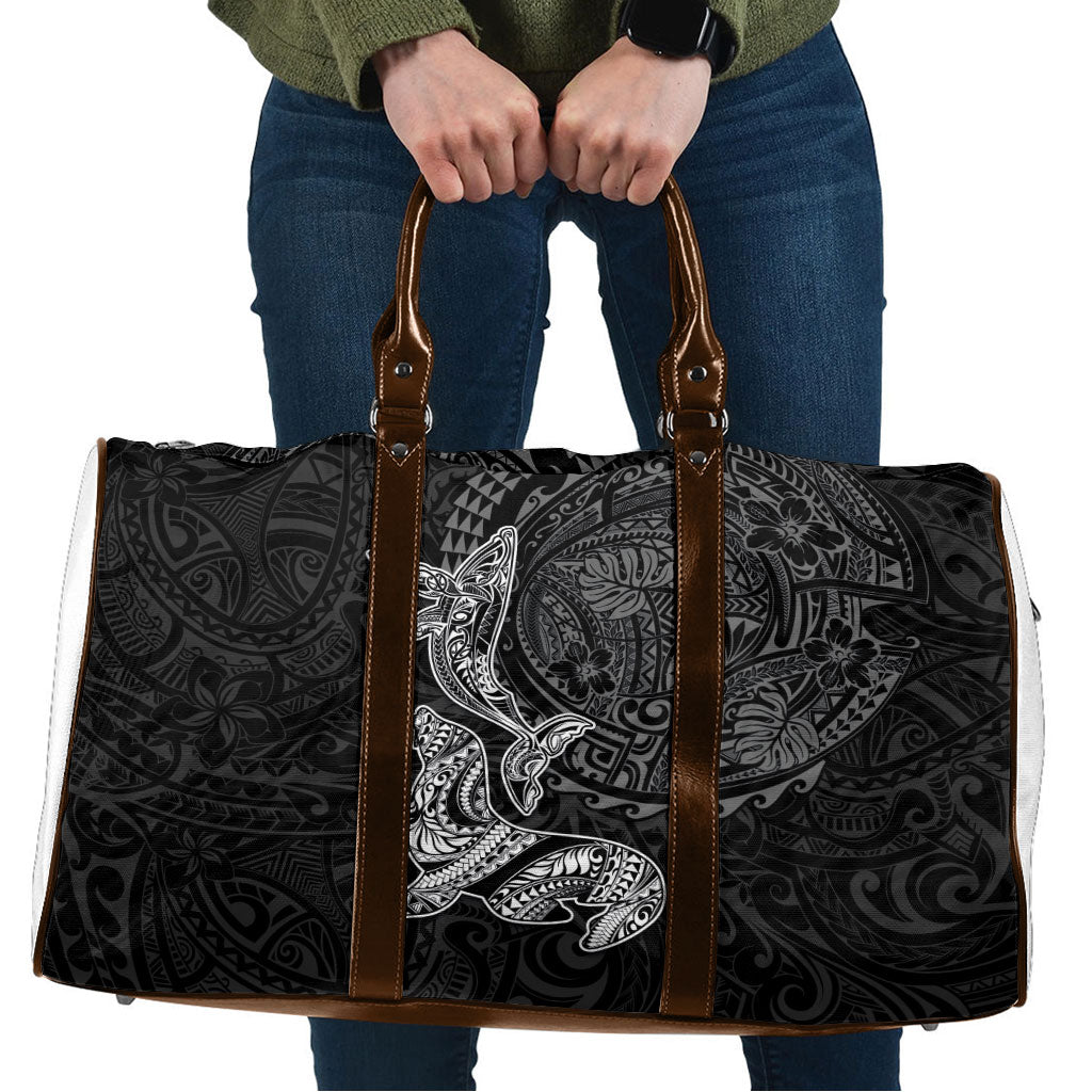Hawaiian Monk Seal and Whale Travel Bag Kakau Tribal Pattern Grayscale LT03 Black - Polynesian Pride