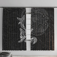 Hawaiian Monk Seal and Whale Window Curtain Kakau Tribal Pattern Grayscale LT03 With Hooks Black - Polynesian Pride