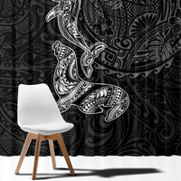 Hawaiian Monk Seal and Whale Window Curtain Kakau Tribal Pattern Grayscale LT03 - Polynesian Pride